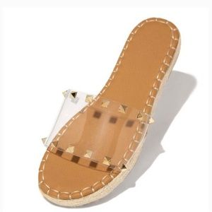 Bamboo, Transparent Espadrille Studded Slide, Women’s Sandals